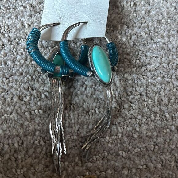 Free People Rhodes Stone Hoop Earrings Turquoise Silver Western Sold Out! - Picture 7 of 7